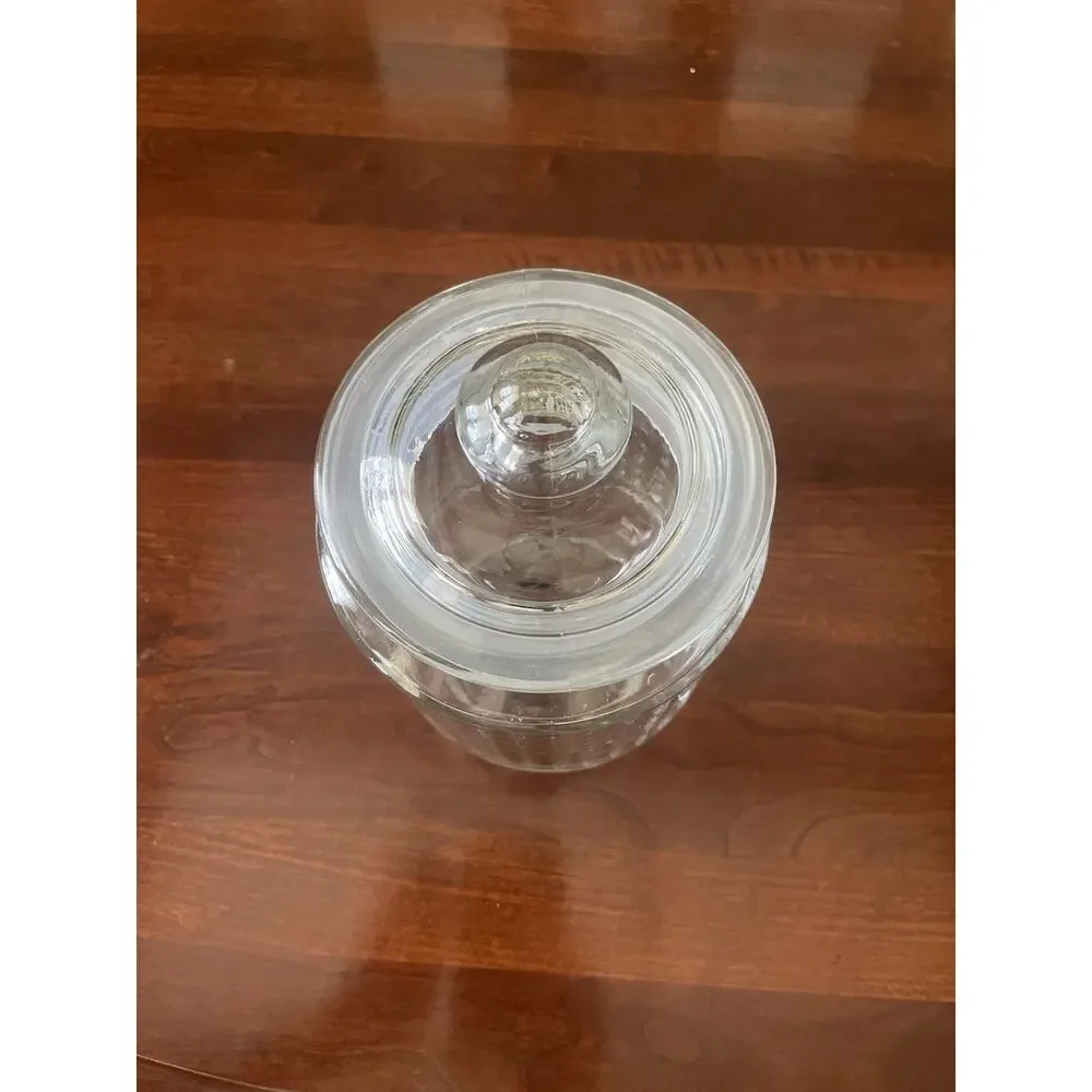 Vintage Unique Hobnob Glass Lidded Jar with Seal and Glass Handle 6x4 Apothecary